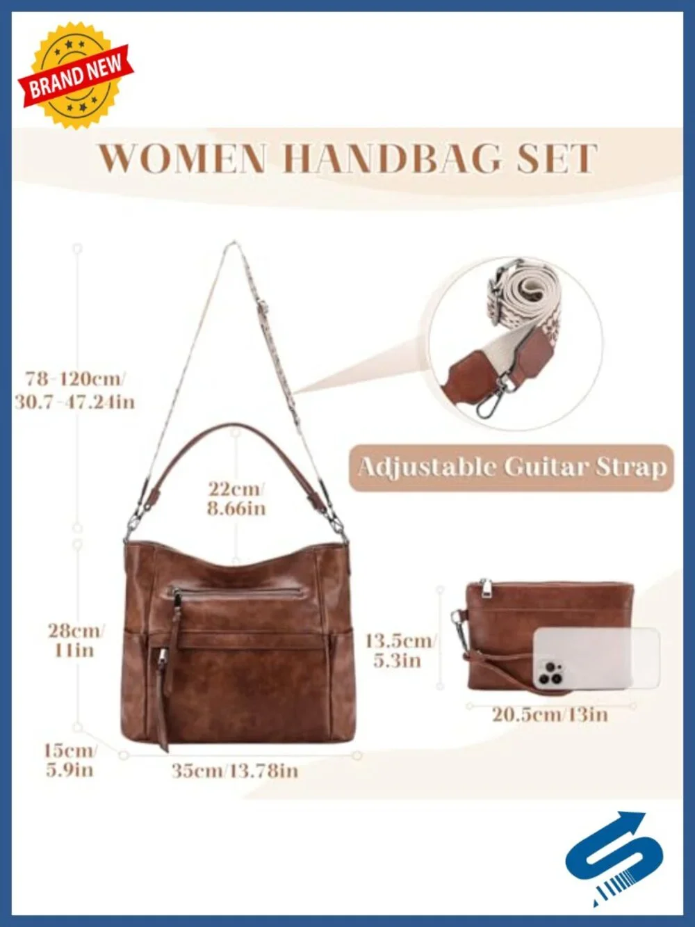 Women's Vegan Leather Hobo Bag with Crossbody Strap, Tote & Wallet Set